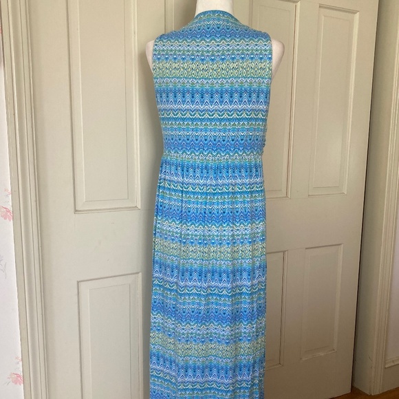 J.Jill Aegean Island Blue/Green Ikat Print Maxi Dress SIZE L - Picture 6 of 12